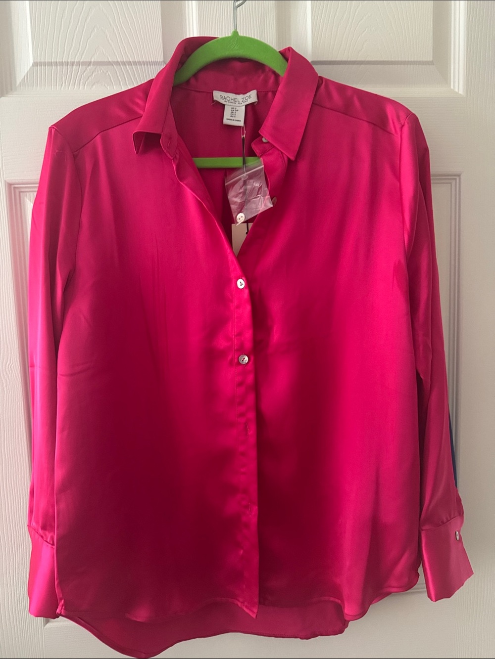 Rachel Zoe Fuchsia Satin Button-Down Blouse